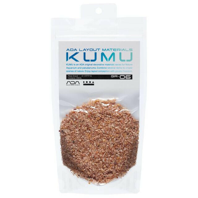 ADA KUMU GR-06 Rose Gravel (250ml) – resealable retail pouch containing natural, pink-toned decorative gravel for aquascaping and paludariums, part of ADA’s premium KUMU layout materials series.