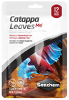 Seachem Catappa Leaves Medium packaging with 12 pieces, designed for shrimp and Betta fish to release tannins and support natural behavior.