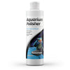 Seachem Aquarium Polisher 250ml bottle – ammonia-free cleaner for aquarium glass and acrylic, featuring a white label with blue microfiber cloth and aquatic-themed design
