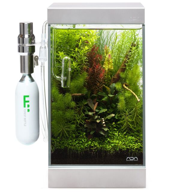 MINI NA SET 150 aquarium kit with lush aquatic plants, featuring a built-in CO2 system and ultra-clear glass for vibrant underwater visuals. Includes stainless steel components for a sleek, modern design.