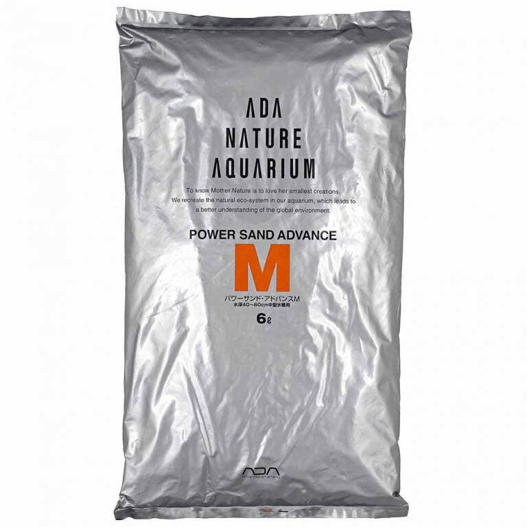 ADA Power Sand Advance M (6L) silver bag with orange “M” label, ideal for medium-sized aquarium substrate foundations