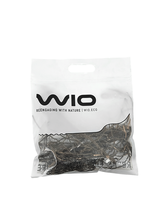 WIO Mini Root natural driftwood in sealed packaging with branding and product label, designed for aquariums, terrariums, and vivariums.