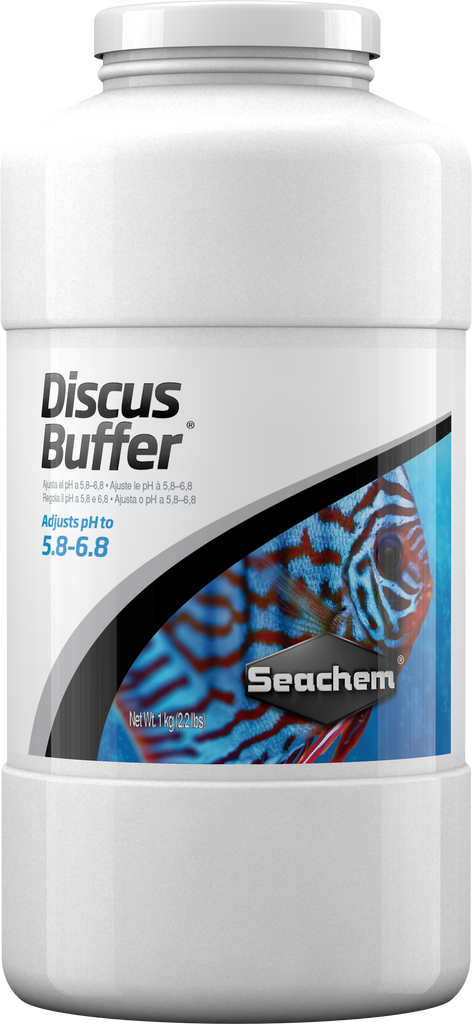 Seachem Discus Buffer 500 g container to lower pH and soften water for Discus tanks.