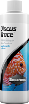  A compact Seachem Discus Trace 250 mL bottle image showcasing the label design with a discus fish illustration, designed to emphasize trace elements for discus health and growth.